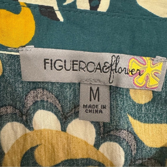 Figueroa Floral Print Button Front Dress 3/4 Sleeve Roll Tab M - Picture 8 of 8